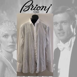 Brioni Wing Collar Tux Shirt 18 Neck, French Cuffs